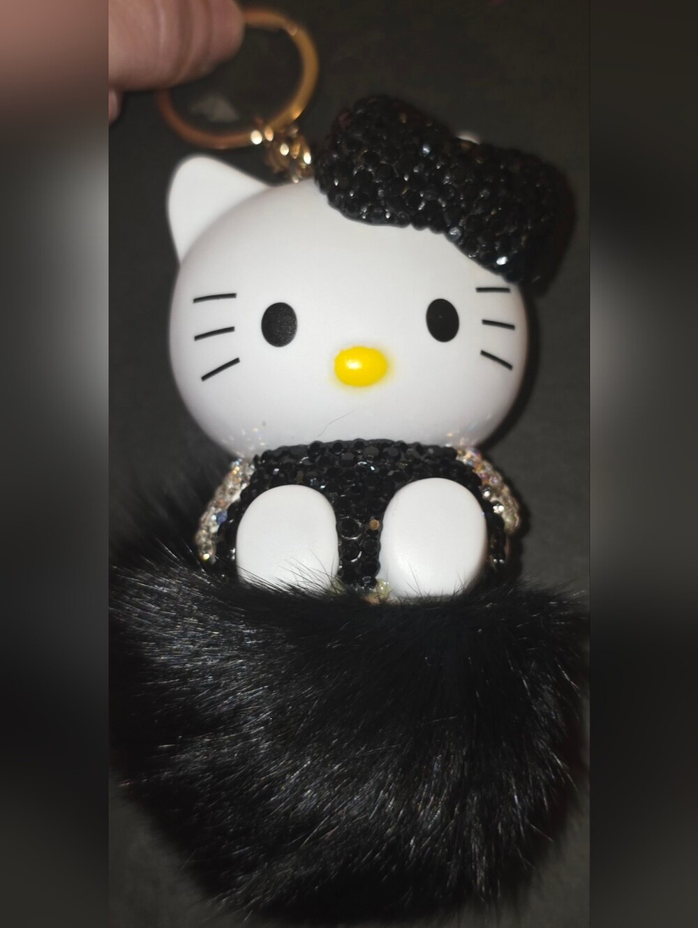 Hello Kitty Black & White Crystal Pom Pom Keychain/Bag Charm
